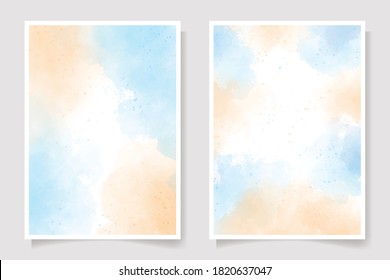 sea blue sky and sand beach watercolor background for wedding invitation card template collection 5x7 