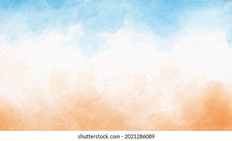 sea blue sky and sand beach watercolor background