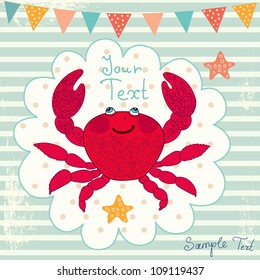 Sea blue striped illustration with crab