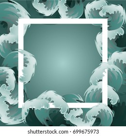 Sea blue water wave frame, ocean border background design element for banner or greeting card, decoration vector illustration