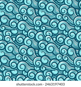 Sea blue waves seamless pattern. Vector Illustration