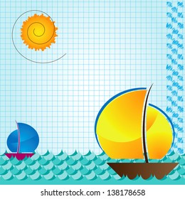 sea and boat background on arithmetic exercise book