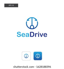 sea boat business logo. has 3 elements, anchor, compass and the sea circle itself. with a flat, modern logo style. mobile logo app. web vector