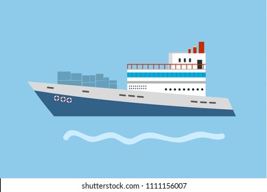 A sea boat for cruise voyages. A fishing boat. Sailboats flat vector icons. Illustration of water transport yacht and ship sailing ship.