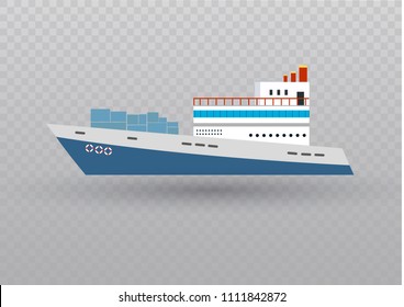 A sea boat for cruise voyages. A fishing boat. Sailboats flat vector icons. Illustration of water transport yacht and ship sailing ship.