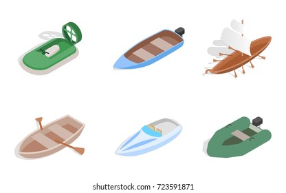 Sea boat icon set. Isometric set of sea boat vector icons for web isolated on white background