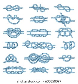 Sea boat knots vector set illustration isolated on white