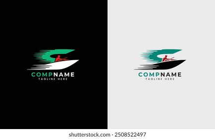 Sea Boat logo design boat man beach ocean ship water boat wave fishing boat minimalist modern symbol template 