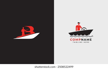 Sea Boat logo design boat man beach ocean ship water boat wave fishing boat minimalist modern symbol template 