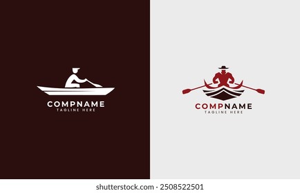 Sea Boat logo design boat man beach ocean ship water boat wave fishing boat minimalist modern symbol template 