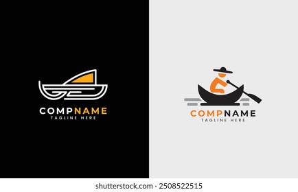 Sea Boat logo design boat man beach ocean ship water boat wave fishing boat minimalist modern symbol template 