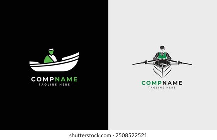Sea Boat logo design boat man beach ocean ship water boat wave fishing boat minimalist modern symbol template 