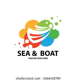 Sea Boat logo design template. Vector illustration