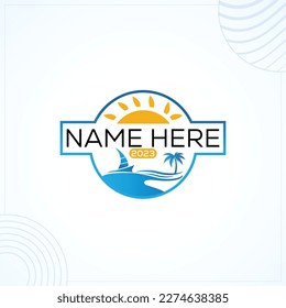 Sea Boat PLam Tree Vacation Logo Template In Modern Creative Minimal Style Vector Design 