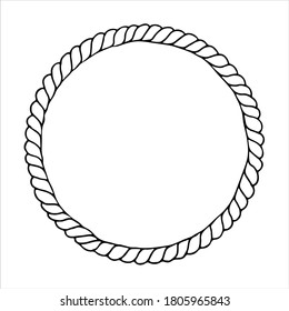 Sea boat rope circle, logo template, hand drawn vector illustration in black and white