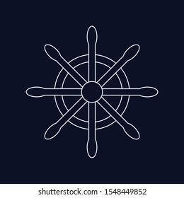 Sea boat steering illustration in the form of white lines and dark background