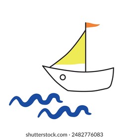 Sea boat and vessel vector illustration. simple minimalism drawing of sailing boat, ship, maritime transport isolated on white. Transportation, traveling, vacation, children's book concept