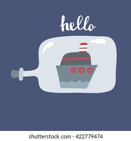 sea bottle print vector design