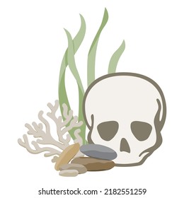 sea bottom  and human skull illustration