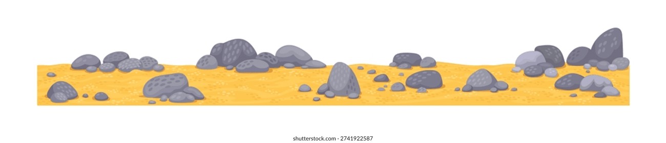 Sea bottom scape cartoon stone boulder or ocean rock. Sea seascape boulders scattered on sand, ocean world scape vector elements. Coral reef bottom landscape stones or underwater environment rocks