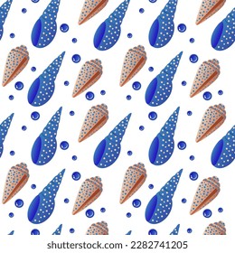 Sea bottom seamless pattern. Summer beach hand-drawn seaside vector print. Undersea world cartoon background with shell. Seashore elements design for fabrics, wallpaper