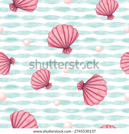 Sea bottom seamless pattern. Summer beach hand-drawn seaside vector print. Undersea world cartoon background with sea urchin, starfish, shell, coral. Seashore elements design for fabrics, wallpaper