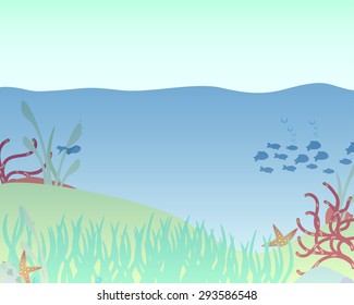 Sea bottom.Coral fish and sea stars