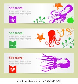 Sea Branding Design. Sea design set cards. Card with octopuses.  