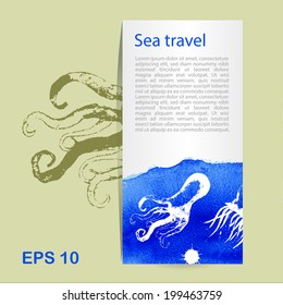 Sea Branding Design. Sea design set cards. Card with octopuses.  