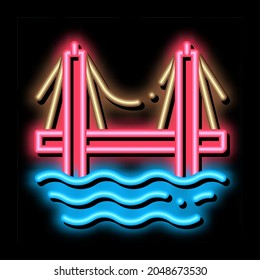 Sea Bridge neon light sign vector. Glowing bright icon Sea Bridge sign. transparent symbol illustration