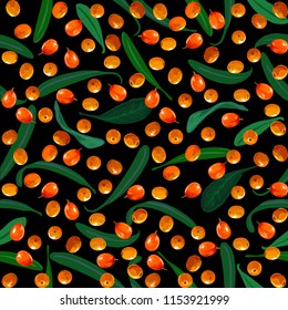 Sea buckthorn. Background Pattern Texture of Berry Seabuckthorn - stock vector
