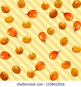 Sea buckthorn. Background Pattern Texture of Berry Seabuckthorn - stock vector
