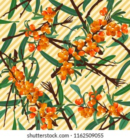 Sea buckthorn. Background Pattern Texture of Berry Seabuckthorn - stock vector