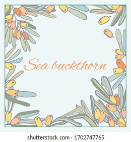 Sea buckthorn berry leaves frame graphics vector