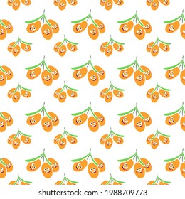 Sea buckthorn berry pattern. Vector image of food. Scalable, seamless pattern. Print template for packaging, paper, textiles.