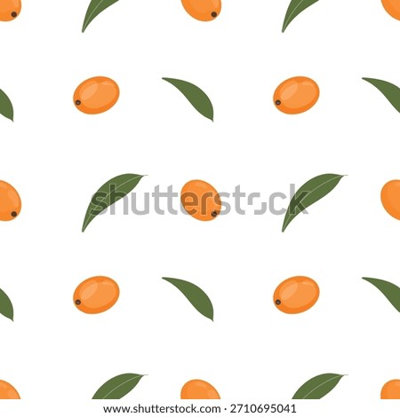 Sea buckthorn berry seamless pattern, botanical print. Buckthorn berry repeat pattern, natural ingredient background. Orange berry pattern, botanical tile design