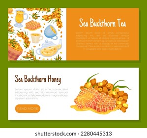 Sea Buckthorn and Honey Banner Design with Berry and Sweet Herbal Tea Vector Template