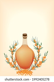 Sea buckthorn oil elegant bottle, vector illustration EPS 10