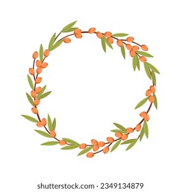 Sea Buckthorn Round Frame Vector Illustration