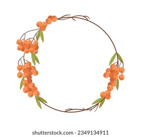 Sea Buckthorn Round Frame Vector Illustration