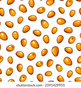 Sea buckthorn seamless pattern. Organic background. Organic food concept. Sea buckthorn pattern for fabric, packaging, organic shops. Hand Drawn vector illustration
