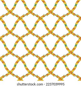 Sea buckthorn seamless pattern. Twigs with berries and leaves. Template with orange fresh berries for wallpaper, fabric, packaging.