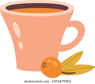 Sea Buckthorn Tea Cup Vector Illustration
