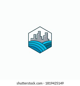 Sea and Building Logo Design Template