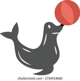Sea Calf with ball Concept, Water Animal Show Vector color Icon design, circus and amusement park things on white bakcground, 