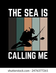 the sea is calling me. Scuba Diving Vintage T Shirt Design