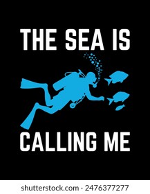 the sea is calling me. Scuba Diving Vintage T Shirt Design