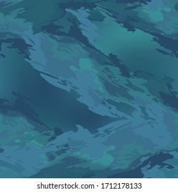 Sea camouflage of various shades of blue and green colors. It is a colorful seamless pattern that can be used as a camo print for clothing and background and backdrop or computer wallpaper