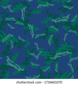 Sea camouflage of various shades of blue and green colors. It is a colorful seamless pattern that can be used as a camo print for clothing and background and backdrop or computer wallpaper