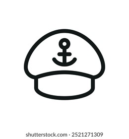 Icono aislado del sombrero del capitán de mar, símbolo marino del Vector del sombrero con el golpe editable